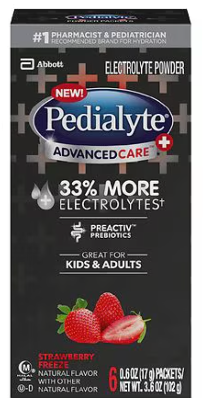Pedialyte Electrolyte Powder Strawberry Freeze, 0.6 oz, 6 pack