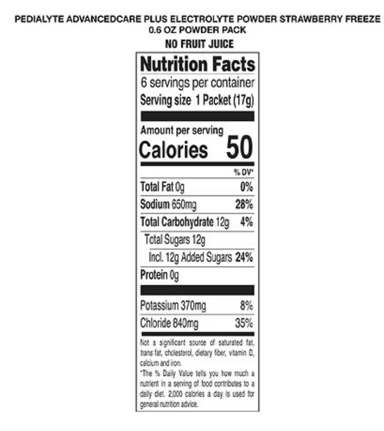 Pedialyte Electrolyte Powder Strawberry Freeze, 0.6 oz, 6 pack