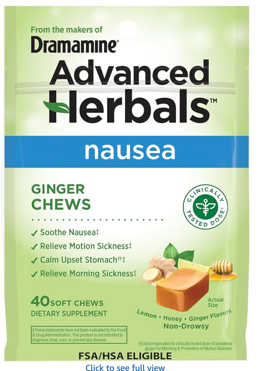 from The Makers of Dramamine, Advanced Herbals Ginger Chews for Nausea Relief, Morning Sickness Relief & Motion Sickness Relief During Travel, Lemon-Honey, 40 Count