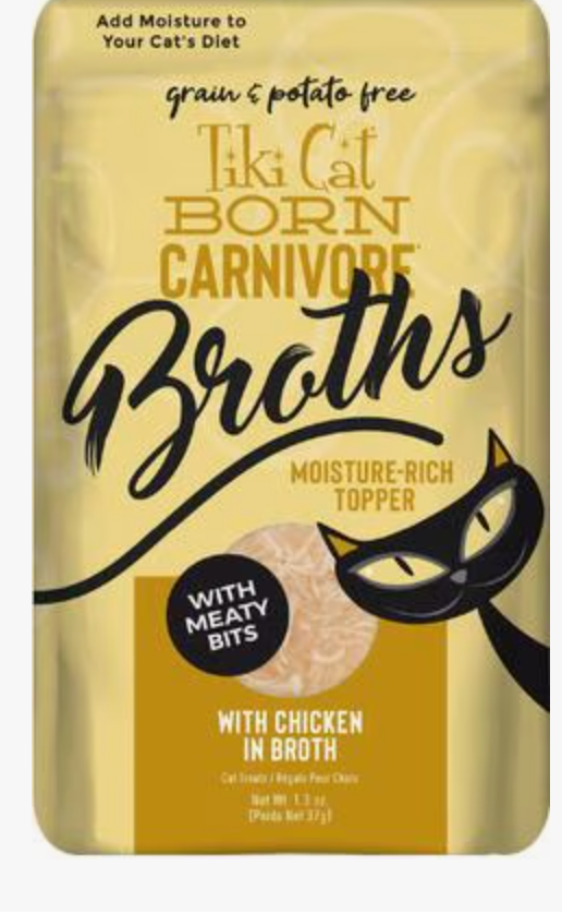 Tiki Cat Born Carnivore Broths with Chicken in Broth Grain-Free Wet Cat Food Topper, 1.3-oz pouch,