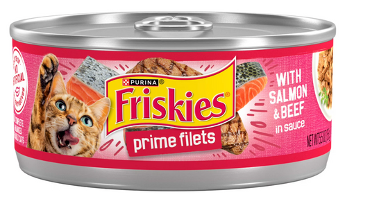 Purina Friskies Prime Filets, Salmon and Beef in Sauce, Wet Cat Food, 5.5 oz Can