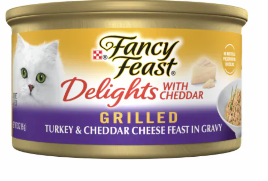 Purina Fancy Feast Delights Wet Cat Food Grilled Turkey & Cheddar Cheese Feast in Gravy