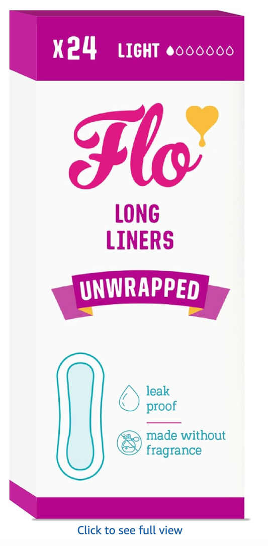 Flo - Unwrapped Long Liners (24 Pack) - Organic Bamboo Panty Liners for Women - Light Flow - Absorbent, Soft & Breathable - No Chlorine Bleach or Fragrance - Vegan & Cruelty Free
