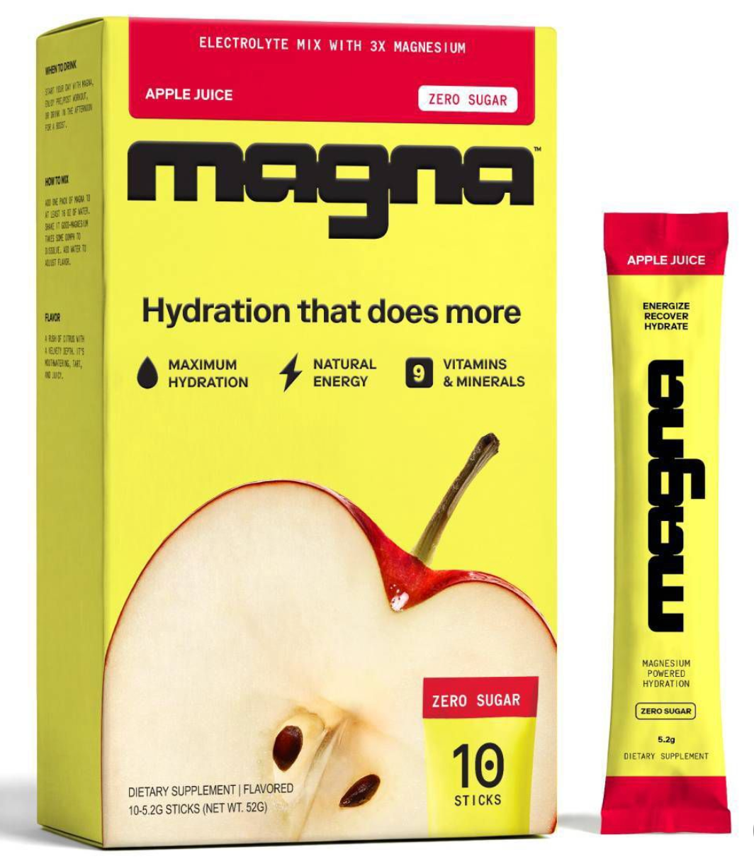 Magna Hydration Electrolyte Mix Stick Pack Dietary Supplement Vegan Powder - Apple Juice - 10ct: Magnesium 210mg, Sugar-Free, Gluten-Free, Non-GMO