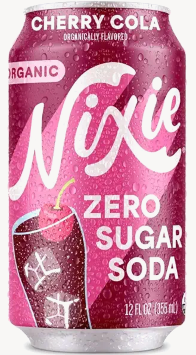 Nixie Organic Zero Sugar Soda, NEW Cherry Cola, Healthy Soda Pop, Non-GMO, 0 Sugar, 0 Calories, Caffeine Free, 12oz Can