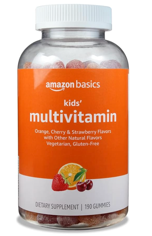 Amazon Basics Kids' Multivitamin Gummies, Cherry, Strawberry & Orange Flavors, 190 Count (Previously Solimo) - exp 07/2027