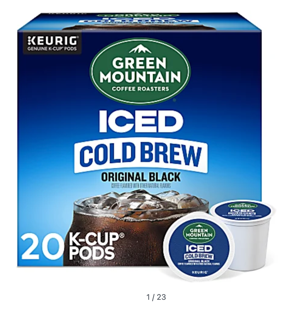 Green Mountain Coffee Iced Cold Brew Coffee Keurig K-Cup Pods, Single Serve, Original Black, Pack Of 20 Pods - expired March 20 2025