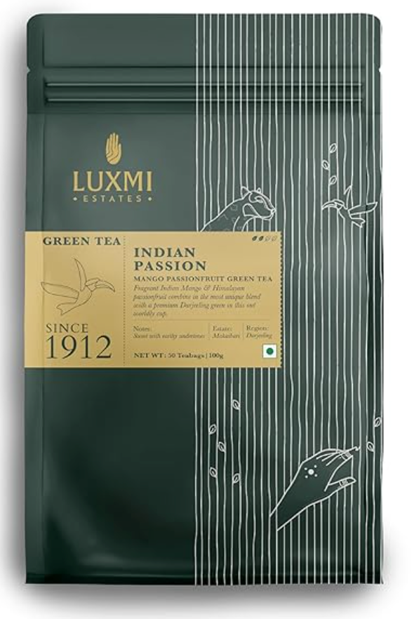 Luxmi Estates - Mango Passionfruit Darjeeling Green Tea, 50 Tea Bags (100g/3.52oz), 100% biodegradable Teabags