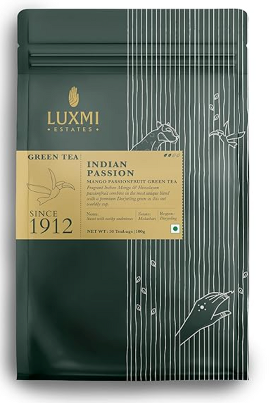 Luxmi Estates - Mango Passionfruit Darjeeling Green Tea, 50 Tea Bags (100g/3.52oz), 100% biodegradable Teabags
