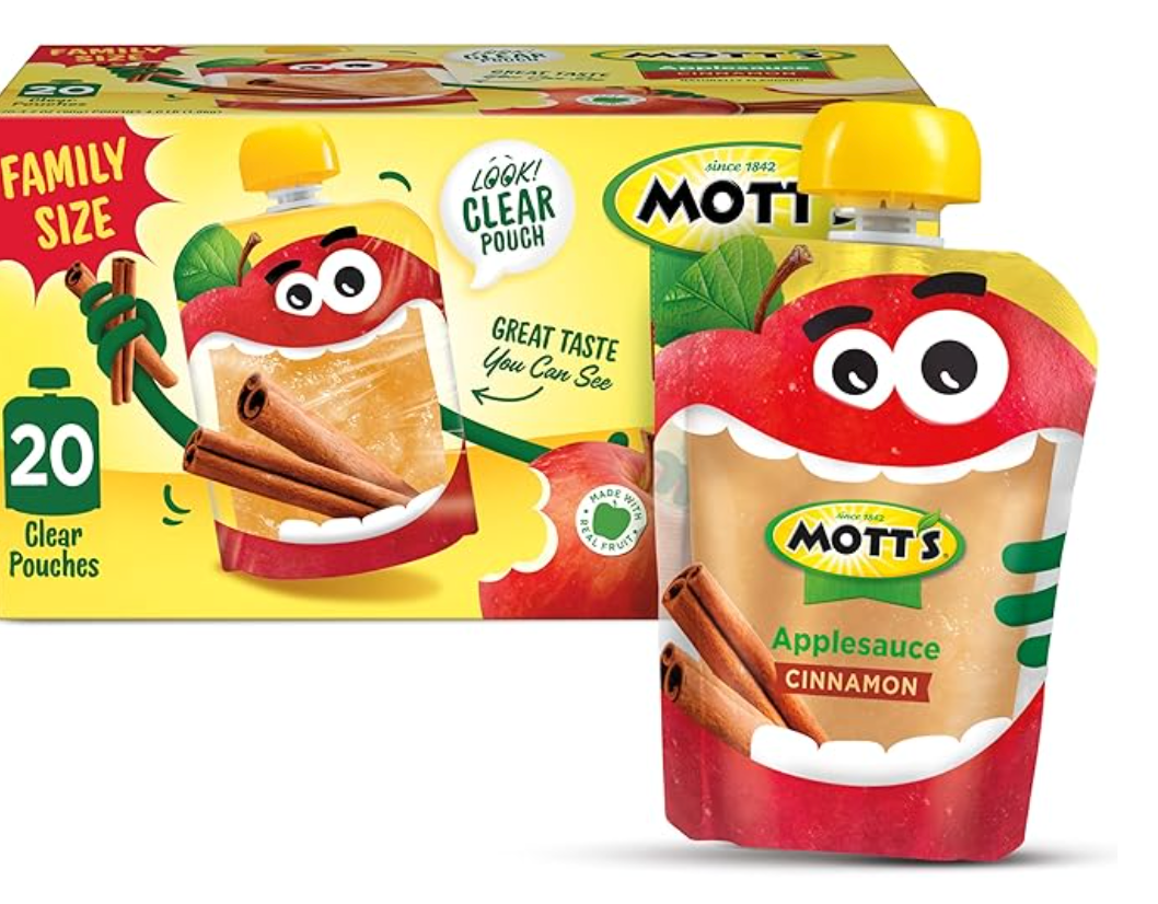 Mott's Cinnamon Applesauce, 3.2 oz clear pouches, 20 pack - expires June 29 2026
