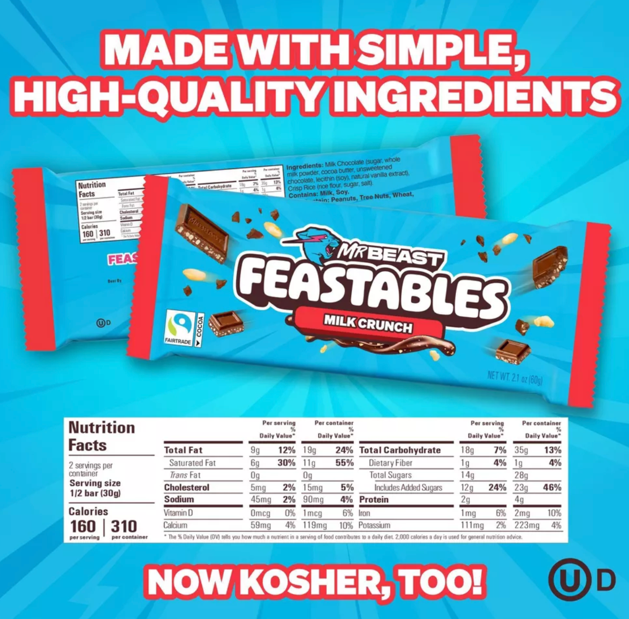 Feastables MrBeast Candy Bar Milk Chocolate Crunch 60g