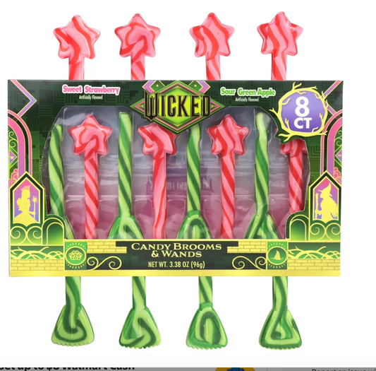 Wicked Candy Brooms and Wands Stir Sticks, Stocking Stuffers, 8 Inside, 3.38 Ounces expires 06/16/2027