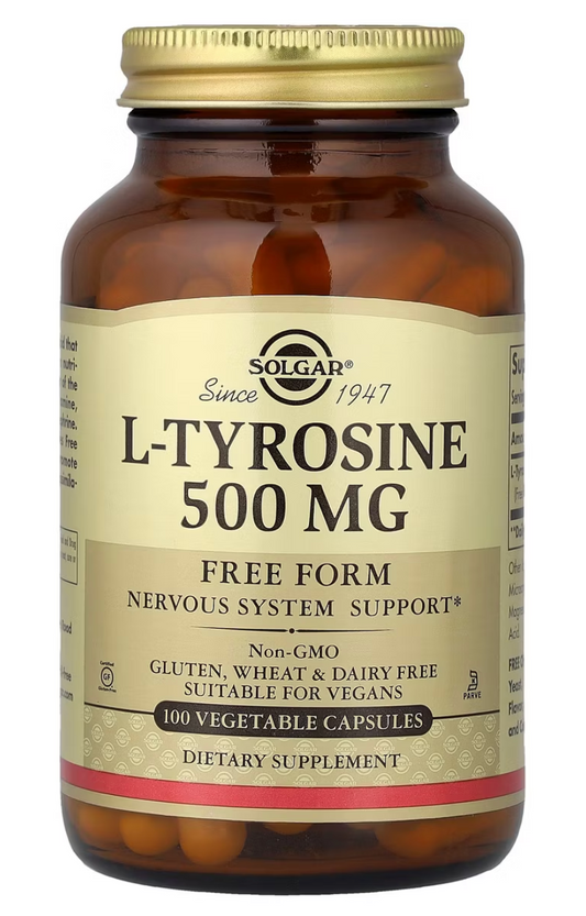 Solgar L-Tyrosine, 500 mg, 100 Vegetable Capsules expires 11/2028