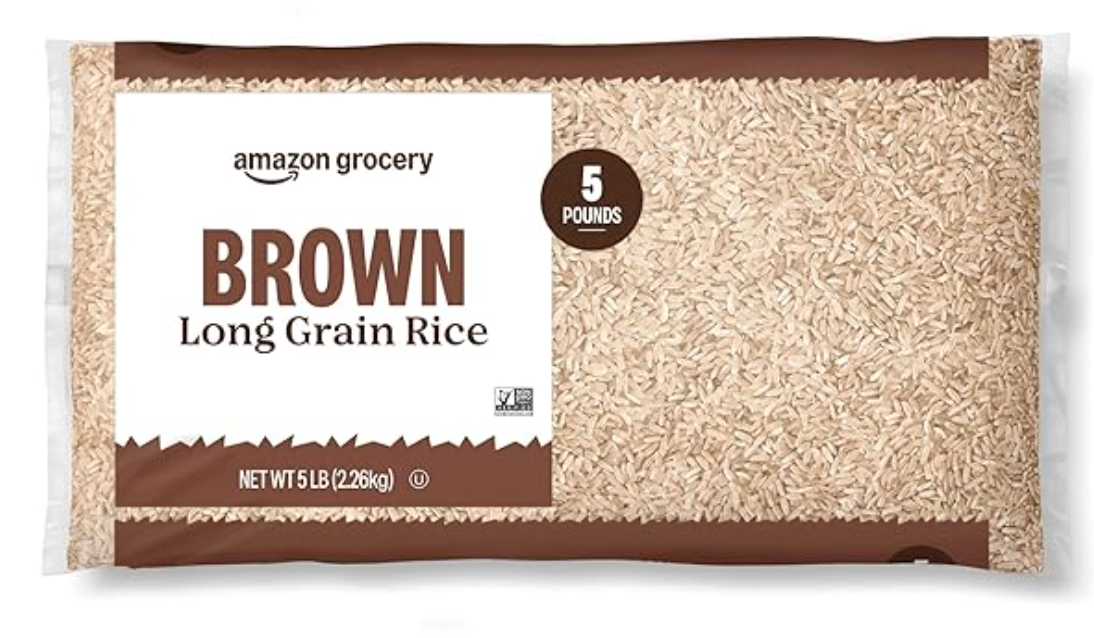 Amazon Grocery, Brown Long Grain Rice, 5 Lb