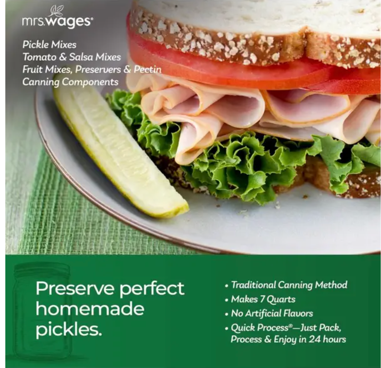 Mrs. Wages 6.5 oz Kosher Dill Pickles Quick Process Mix - expires 01/07/2028