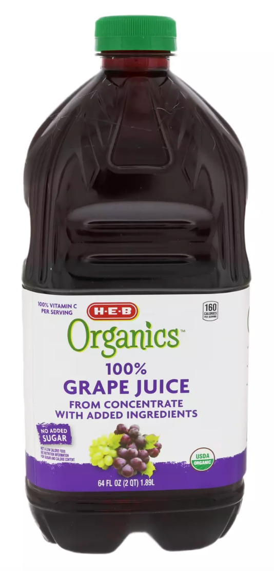 H‑E‑B Organics 100% Grape Juice - expires May 2027