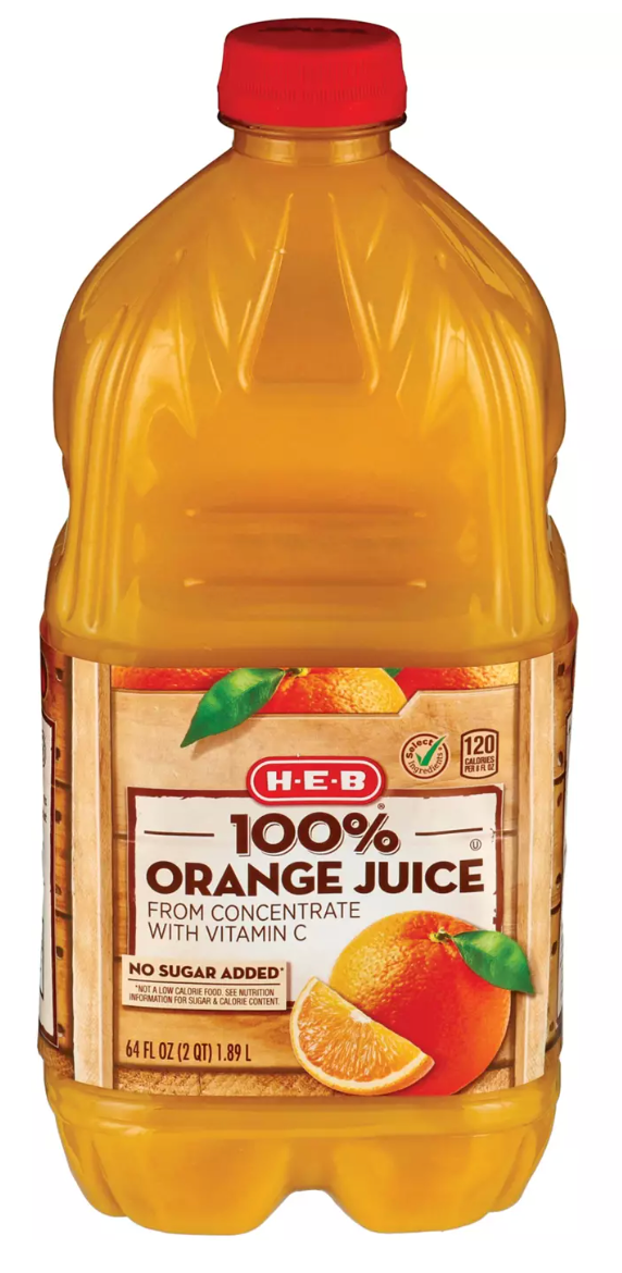 H‑E‑B No Sugar Added 100% Orange Juice - expires Nov 2026