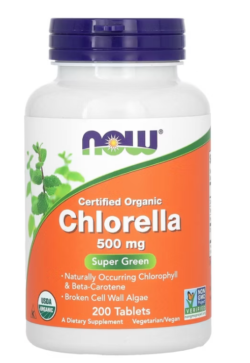 NOW Foods Certified Organic Chlorella, 500 mg, 200 Tablets - 06/2027