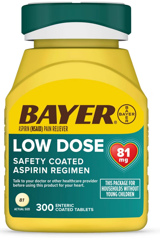 Bayer Low Dose Aspirin Regimen 81mg Pain Reliever Coated Tablets (NSAID) - 300ct - expires 02/2027