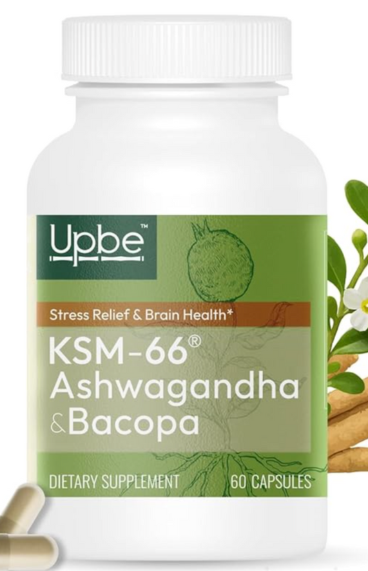 Ashwagandha Supplements for Women & Men - KSM-66® with Bacopa & Milk Thistle, 60 Vegan Capsules - Stress Relief, Mood, Cortisol Support, Extra Strength Ashwagandha Capsules - expires 06/2027