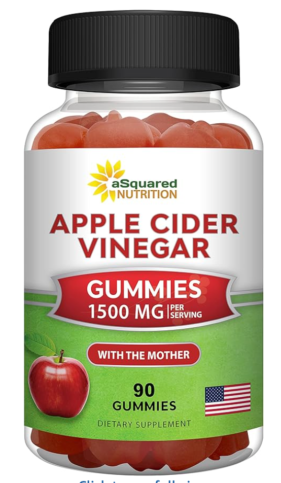 aSquared Nutrition Apple Cider Vinegar Gummies - 1500mg Per Serving - with The Mother - 90 ACV Gummies w/Vitamin B6 & B12, Folic Acid - Vegan Gummy Supplement Alternative to Capsules Pills & Drink - expires 09/2027