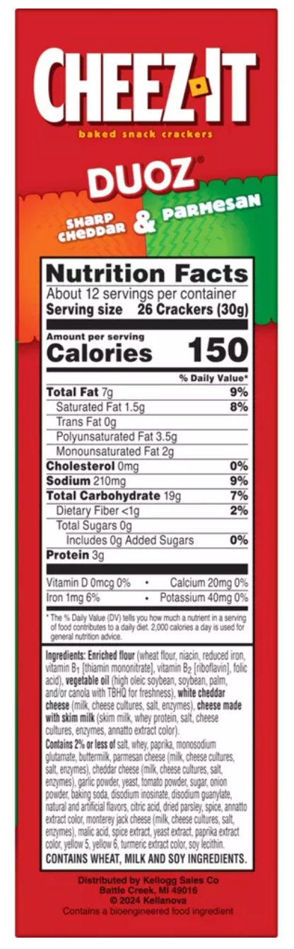 Cheez-It Duoz Sharp Cheddar And Parmesan Baked Snack Crackers 12.4oz - expires Dec 07 2026