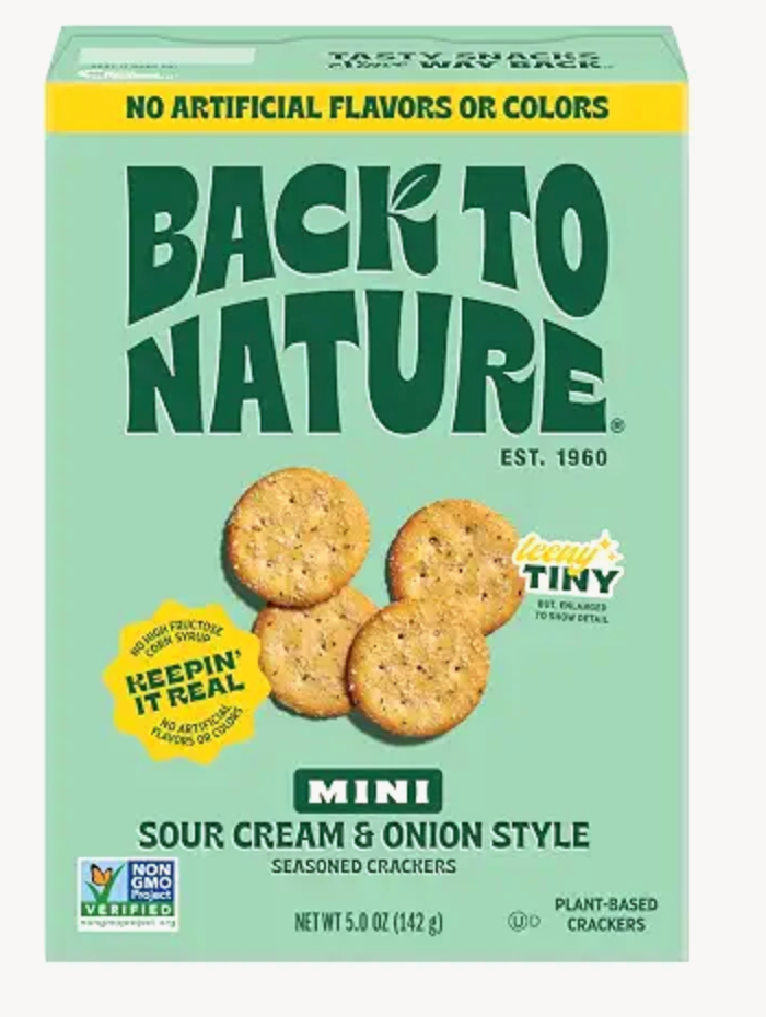 Back to Nature Sour Cream & Onion Style Mini Seasoned Crackers, Non-GMO, Plant-Based Snack Cracker, Snack Happy, 5 oz Box