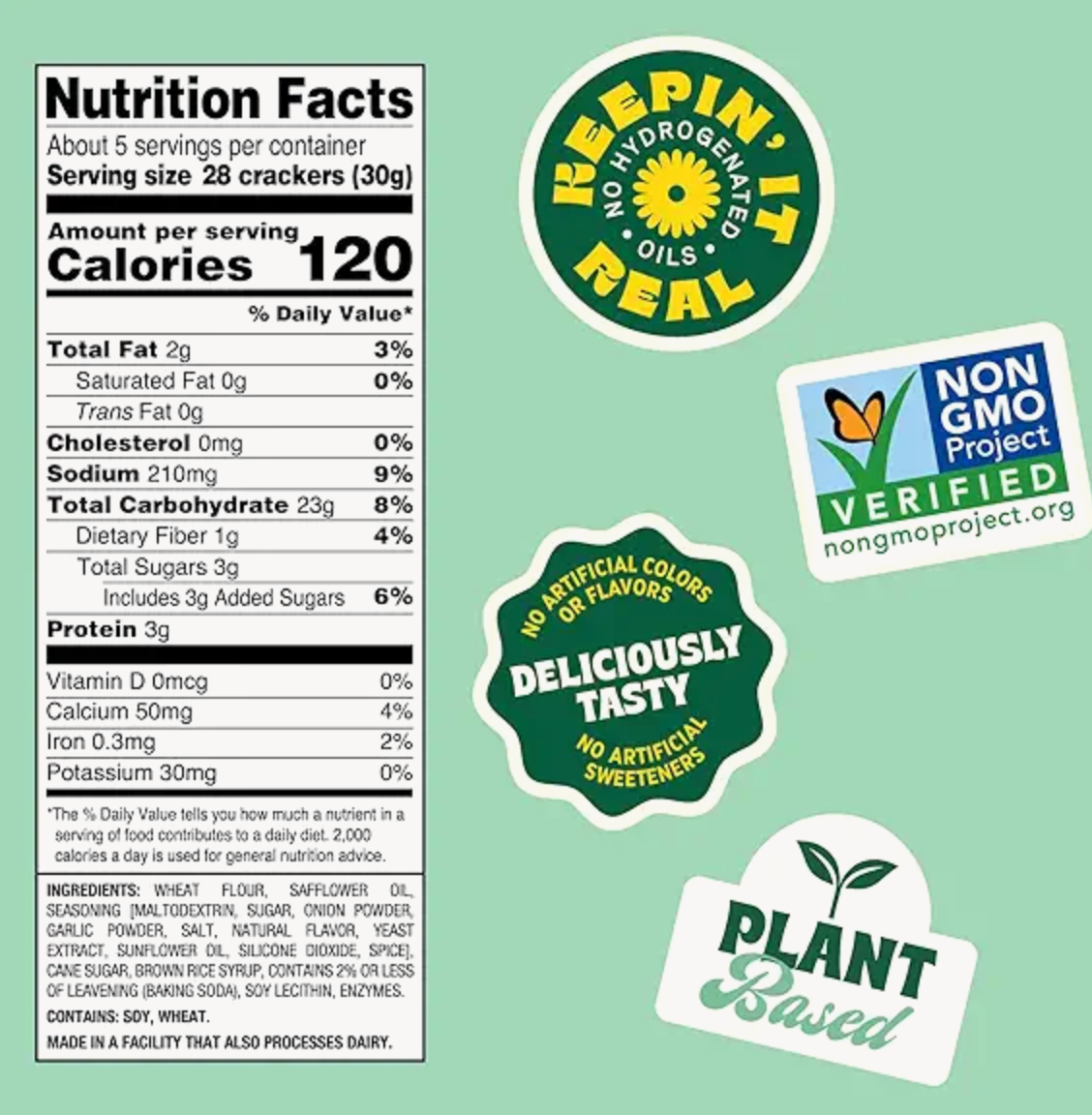Back to Nature Sour Cream & Onion Style Mini Seasoned Crackers, Non-GMO, Plant-Based Snack Cracker, Snack Happy, 5 oz Box