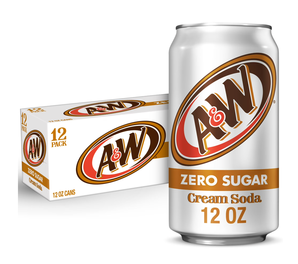 A&W Zero Sugar Cream Soda Pop, 12 fl oz, 12 Pack Cans