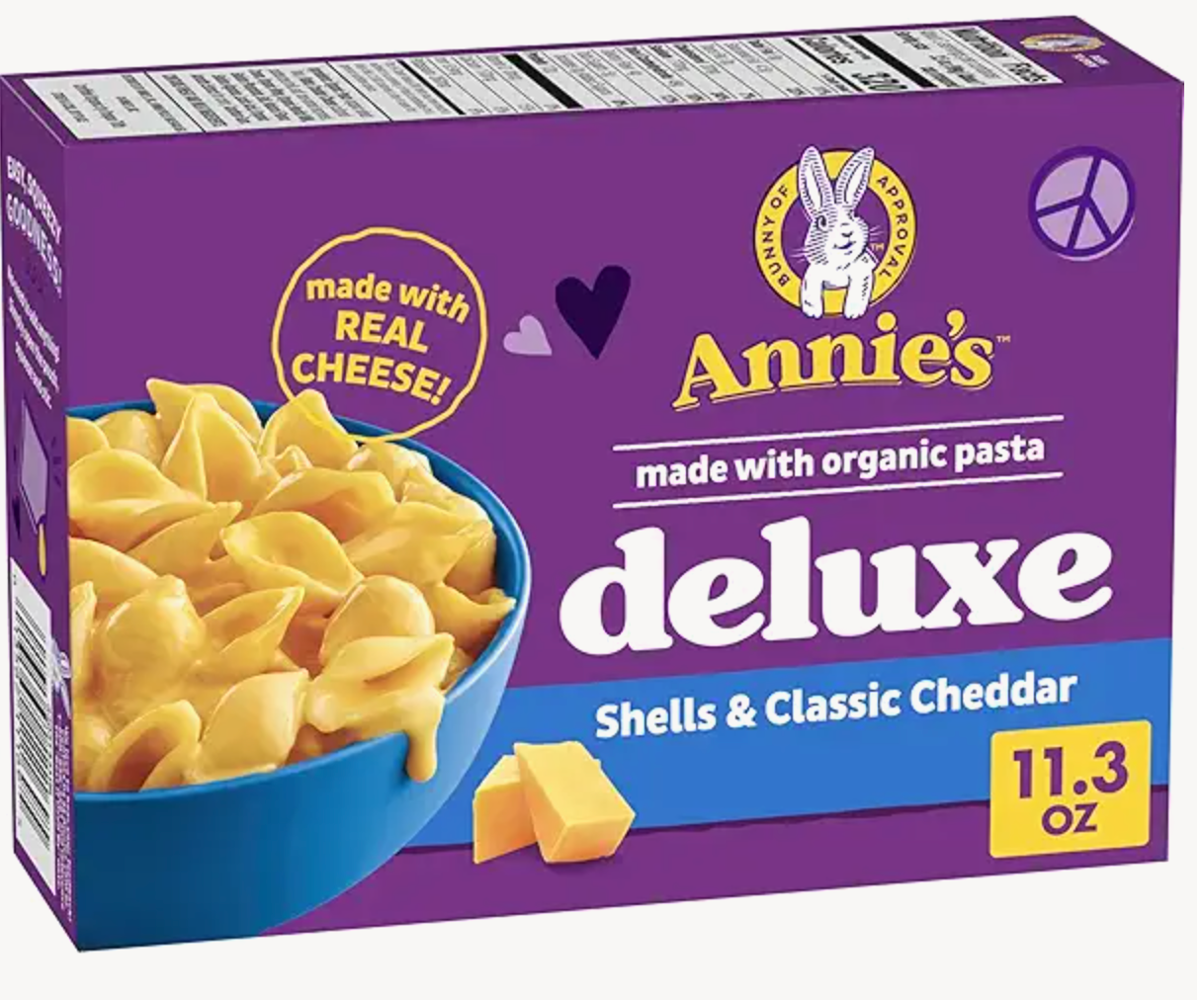 Annie's Deluxe Macaroni and Cheese with Organic Pasta, Classic Real Cheddar Cheese and Shells, 11.3 oz