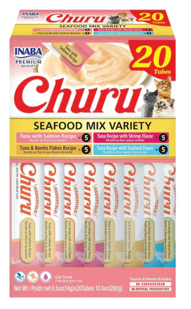 Inaba Churu Seafood Variety Pack Grain-Free Lickable Treat for Cats, Variety 2 - 20-count (box)