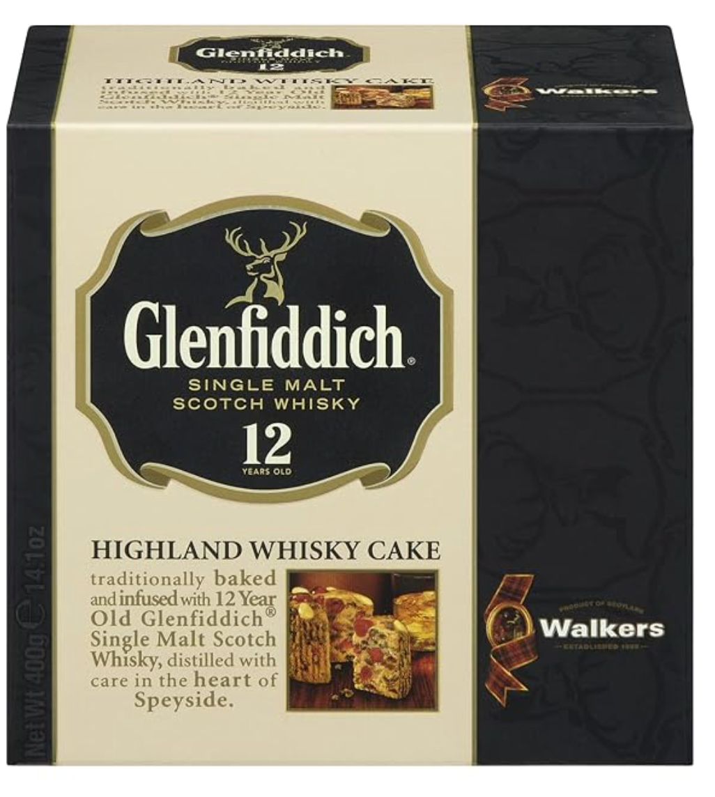 Walker’s Highland Whiskey Cake - 14.1 oz Fruit Cake Infused with Glenfiddich Single-Malt Scotch Whisky - Luxury Holiday Treat and Dessert from Scotland
