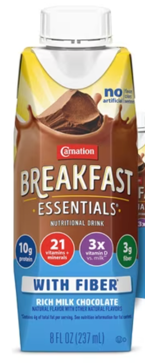 Carnation Breakfast Essentials Ready to Drink Protein with Fiber, Rich Milk Chocolate Breakfast Drink, 8 fl oz Carton - expired May 18 2026