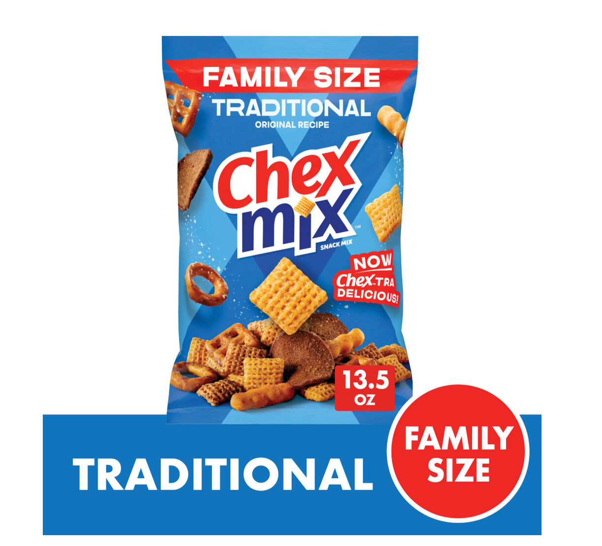 Chex Mix Traditional Original Recipe Snack Mix, Savory Snack Bag, Family Size, 13.5 oz - expires Apr 2027
