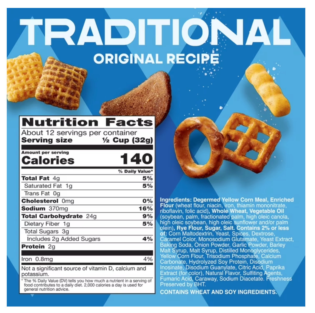 Chex Mix Traditional Original Recipe Snack Mix, Savory Snack Bag, Family Size, 13.5 oz - expires Apr 2027