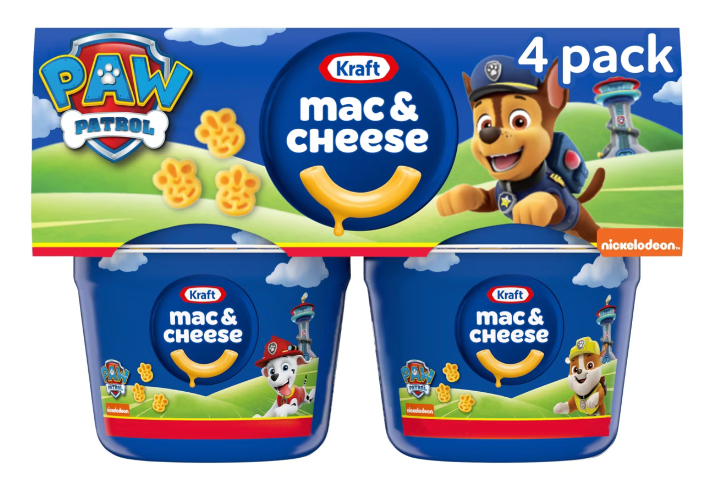 Kraft Mac and Cheese Cups Easy Microwavable Dinner with Nickelodeon Paw Patrol Pasta Shapes - 7.6oz / 4ct