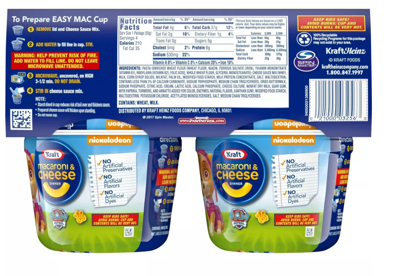 Kraft Mac and Cheese Cups Easy Microwavable Dinner with Nickelodeon Paw Patrol Pasta Shapes - 7.6oz / 4ct