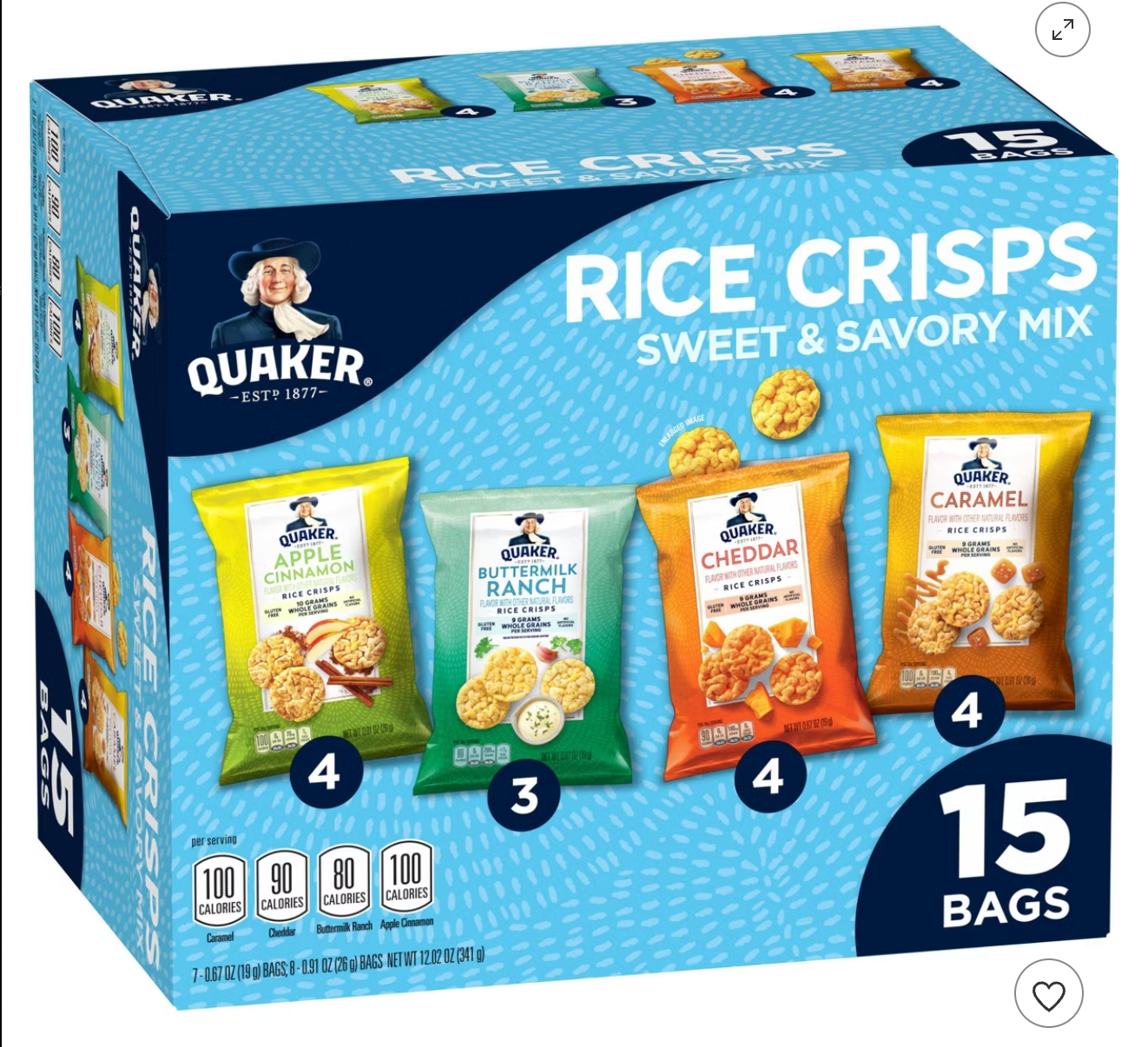 Quaker Sweet & Savory Mix Gluten Free Popped Rice Crisps Variety pack - 12.02oz/15ct