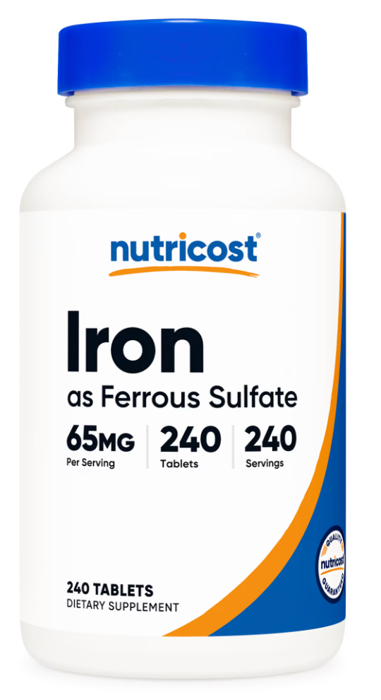 Nutricost Iron (As Ferrous Sulfate) 65mg, 240 Tablets - Non-GMO, Gluten Free Supplement - expires 01/2029