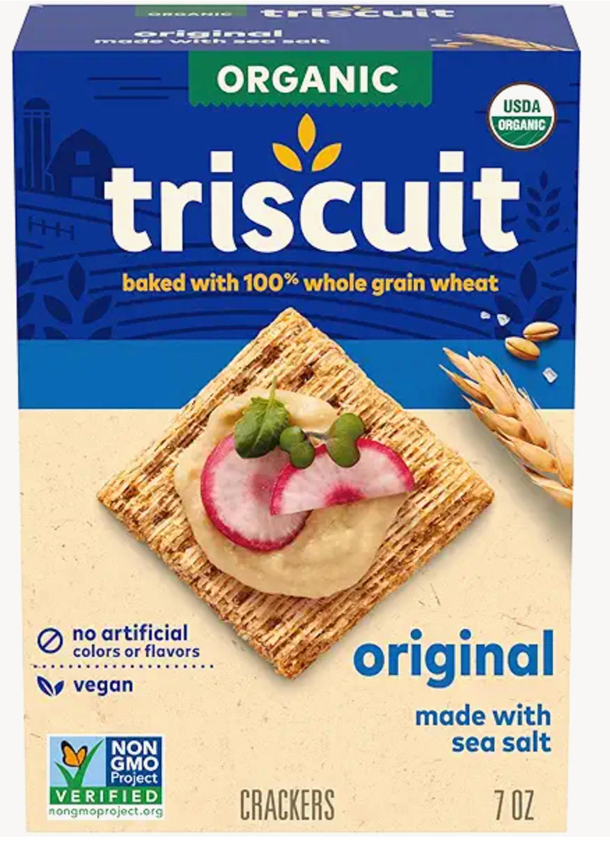 Triscuit Organic Original Whole Grain Wheat Crackers, Organic Crackers, Vegan Snacks, Lunch Snacks, 7 oz