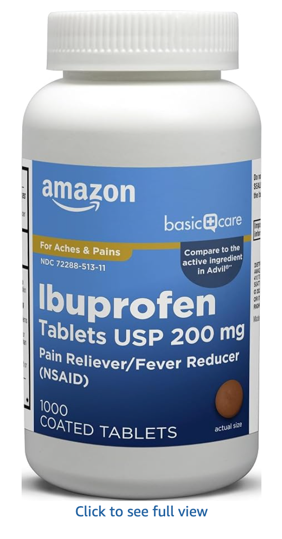 Amazon Basic Care Ibuprofen Tablets, Fever Reducer and Pain Relief from Body Aches, Headache, Arthritis Pain and More, 1000 Count