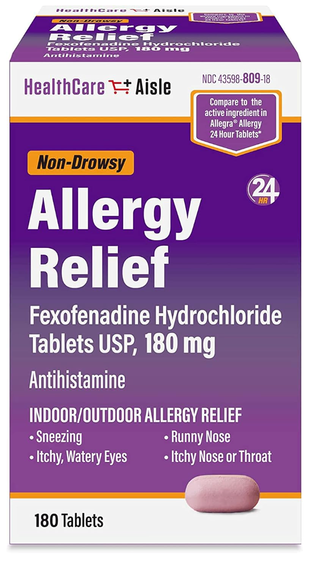 HealthCareAisle Allergy Relief - Fexofenadine Hydrochloride Tablets USP, 180 mg - 180 Tablets - Allergy Medication, Non-Drowsy 24-Hour Relief - expires 02/2027