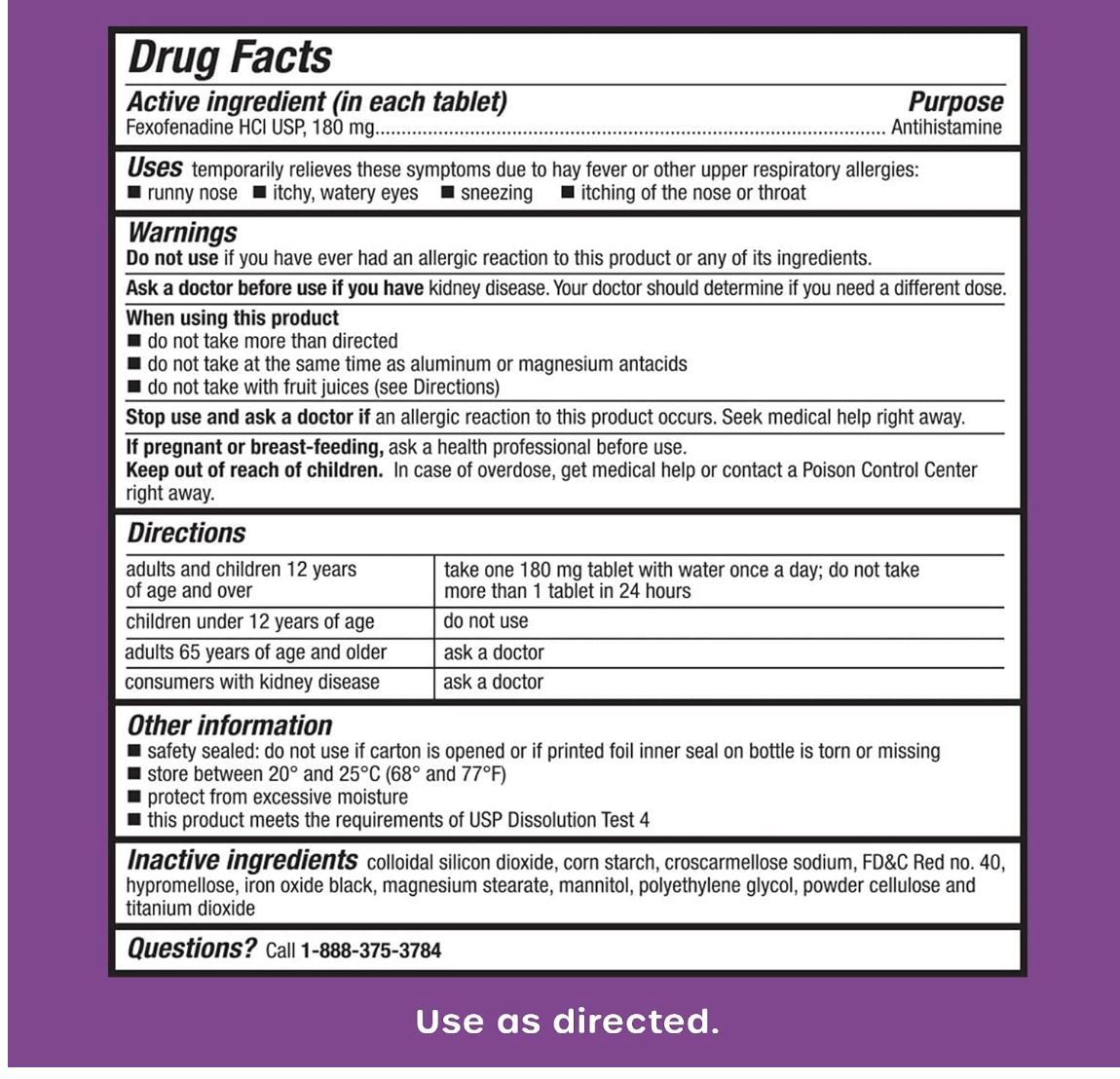 HealthCareAisle Allergy Relief - Fexofenadine Hydrochloride Tablets USP, 180 mg - 180 Tablets - Allergy Medication, Non-Drowsy 24-Hour Relief - expires 02/2027