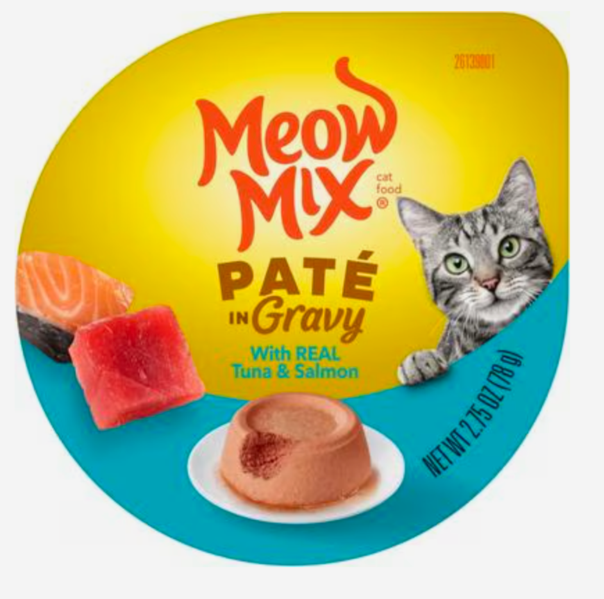Meow Mix Pate in Gravy with Real Tuna & Salmon Wet Cat Food, 2.75-oz cup