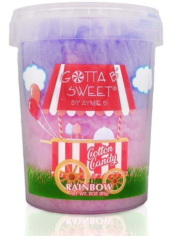 Gotta B Sweet Rainbow Cotton Candy - 2 oz Reclosable Jar - Blue and Purple - Blue Raspberry and Grape Flavors - Birthday Party Treats for Kids - expired 05/03/2026