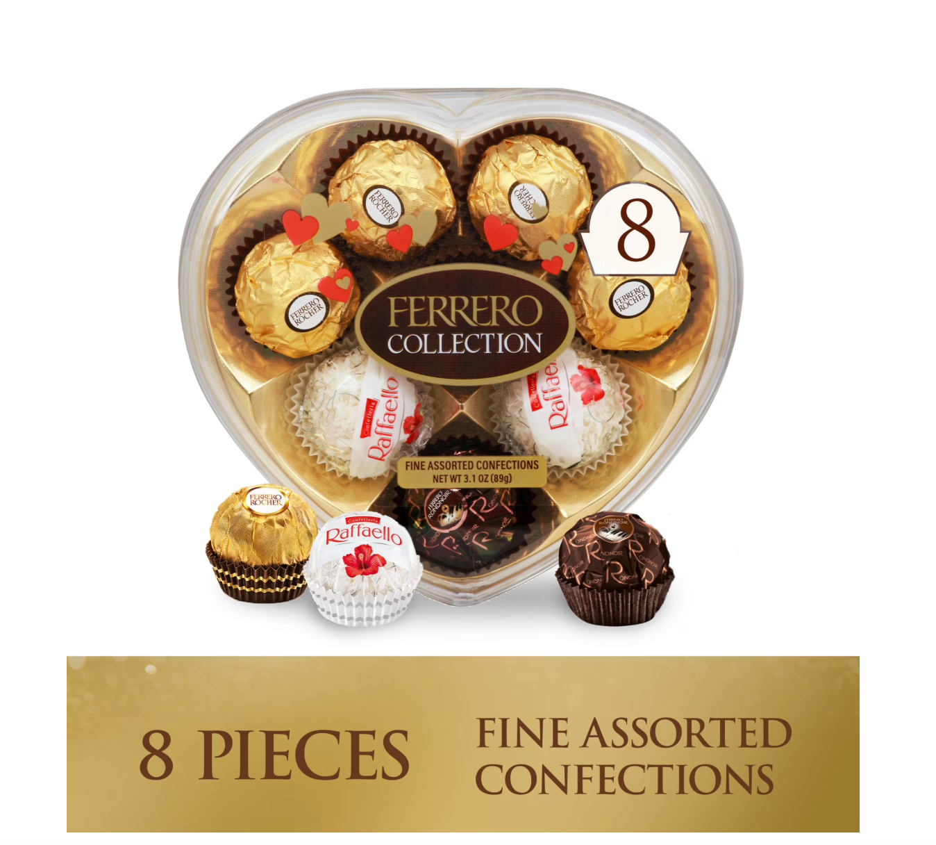 Ferrero Collection Valentine's Day Heart Gift Box, 8 Assorted Hazelnut, Dark Chocolate and Coconut Treats, 3.1 oz - expired June 20 2026