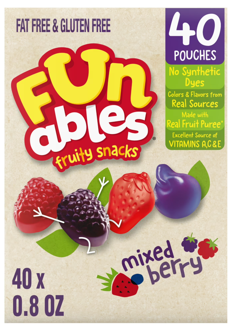 Funables Fruity Snacks, Mixed Berry Flavored Snacks, 0.8 Ounce Pouches, 40 Count - expired My 19 2026