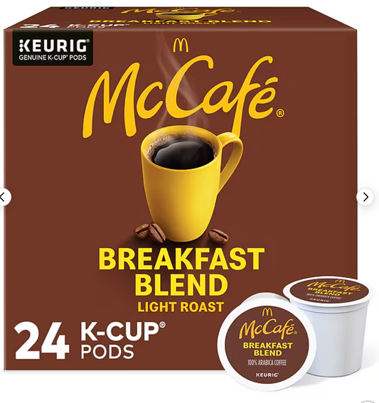 McCafe Breakfast Blend Regular Keurig® K-Cup® Coffee Pods, Light Roast, 24 Pods/Box (5000358127) - expired June 28 2026