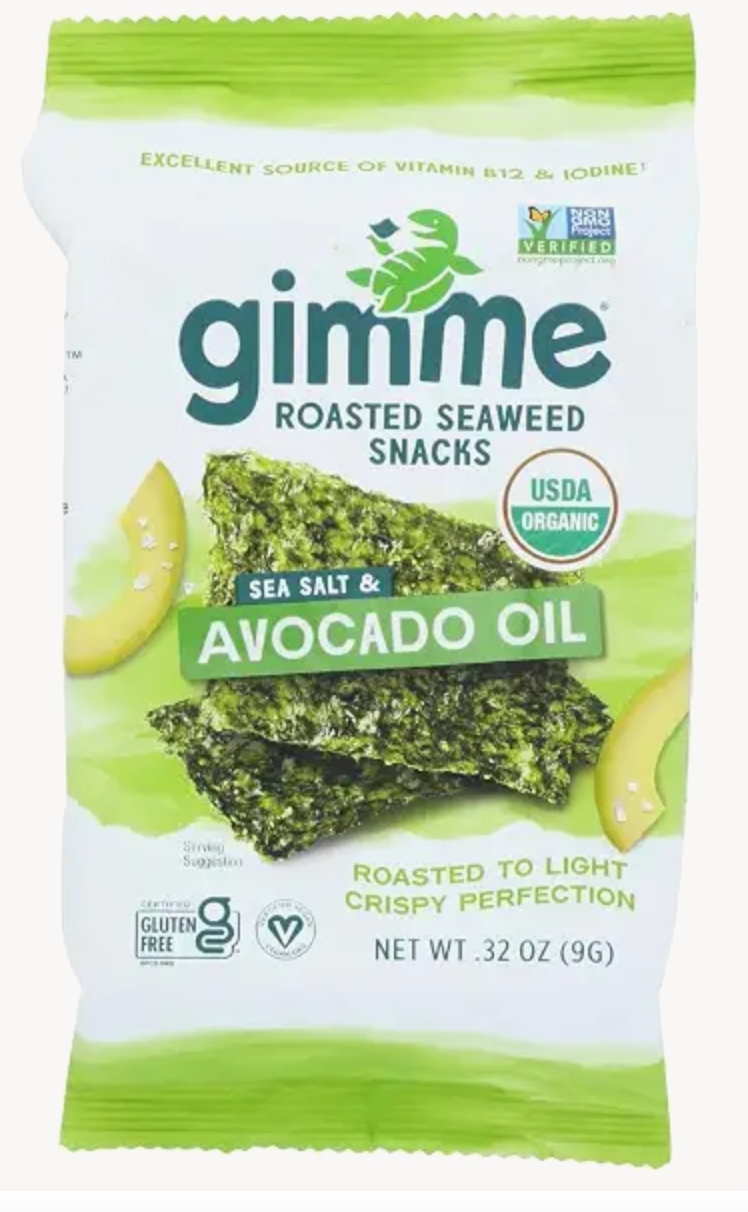 Gimme Seaweed Organic Premium Roasted Seaweed Snacks, Sea Salt & Avocado Oil, 9g Sharing Pack (Single) Keto, Vegan, Gluten-Free, Source of Omega3s & Iodine, Healthy On-The-Go Snack for Kids & Adults - expires Nov 12 2026