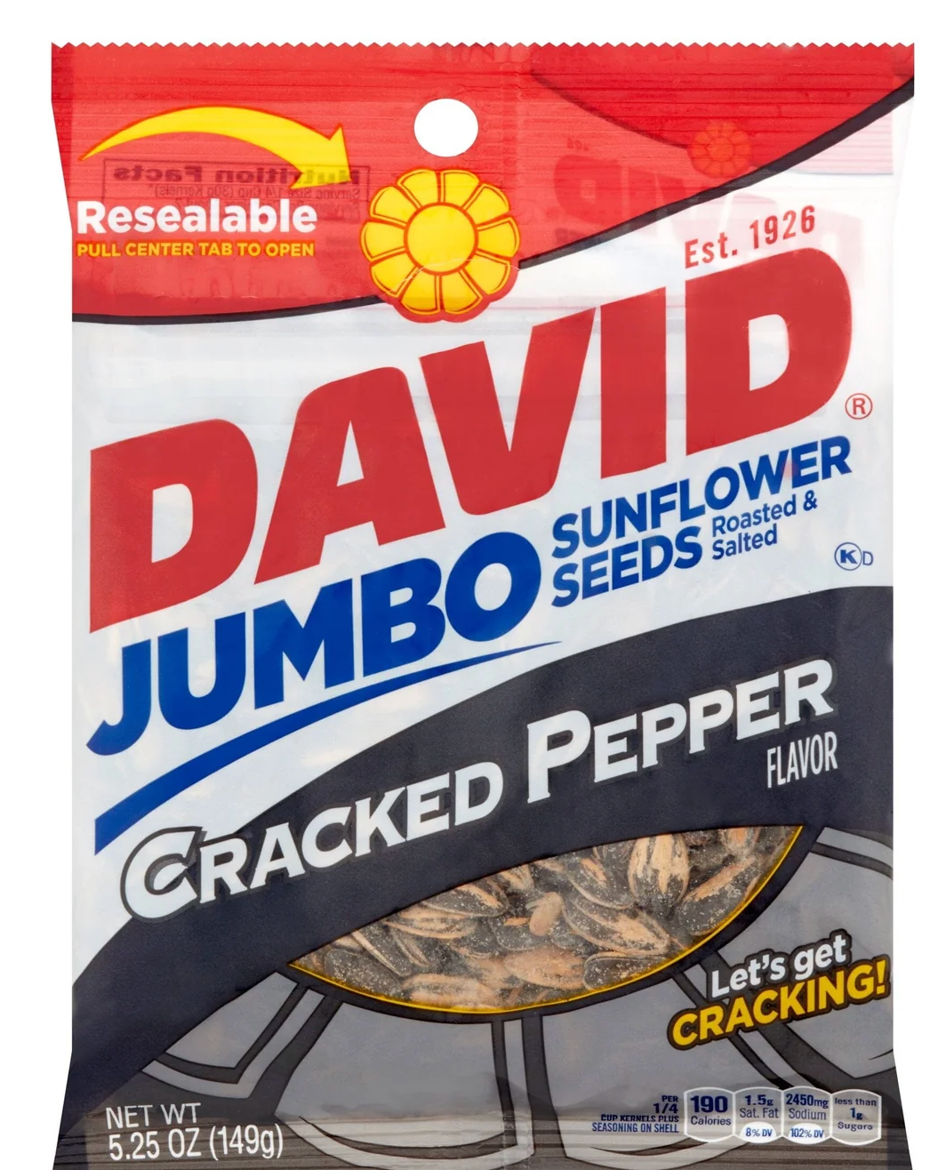 David Jumbo Cracked Pepper, Roasted & Salted Sunflower Seeds, 5.25 oz - May 07 2026